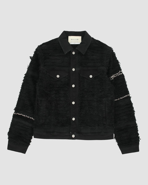 AZMOU0226FA02BLK0001 STUDDED DENIM JACKET BLACKMEANS