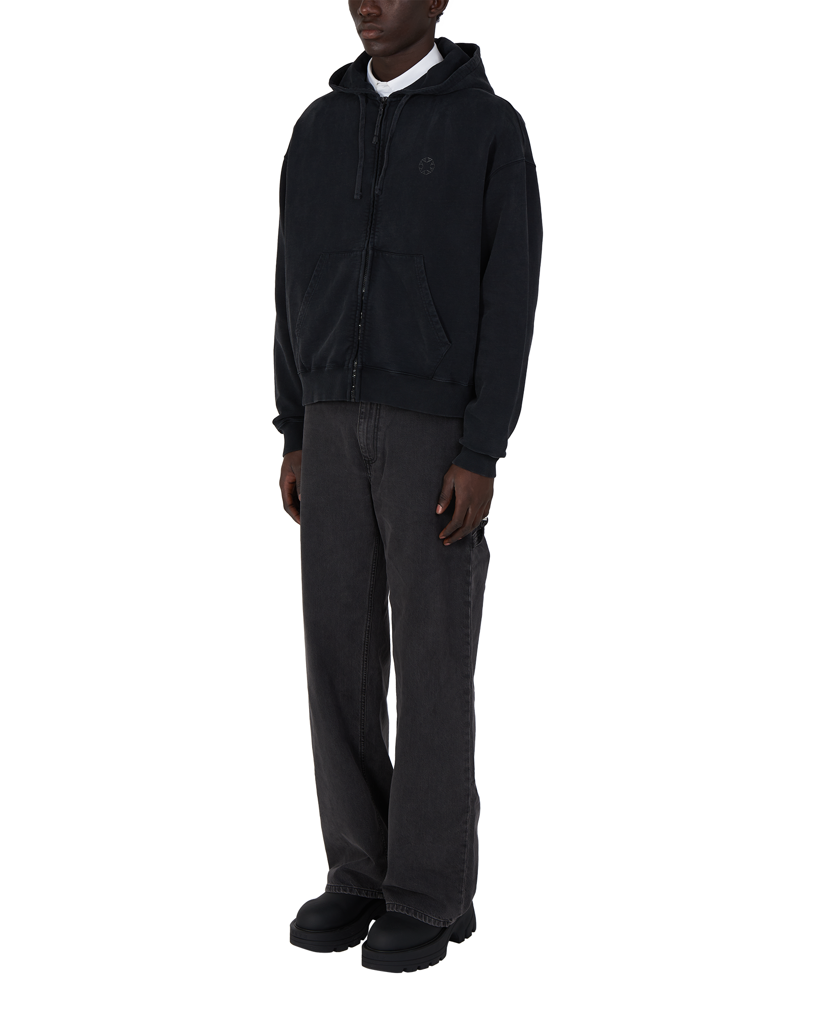 CHARCOAL GREY BOXY ZIP-UP HOODIE