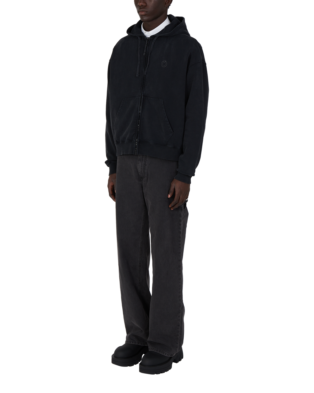 CHARCOAL GREY BOXY ZIP-UP HOODIE