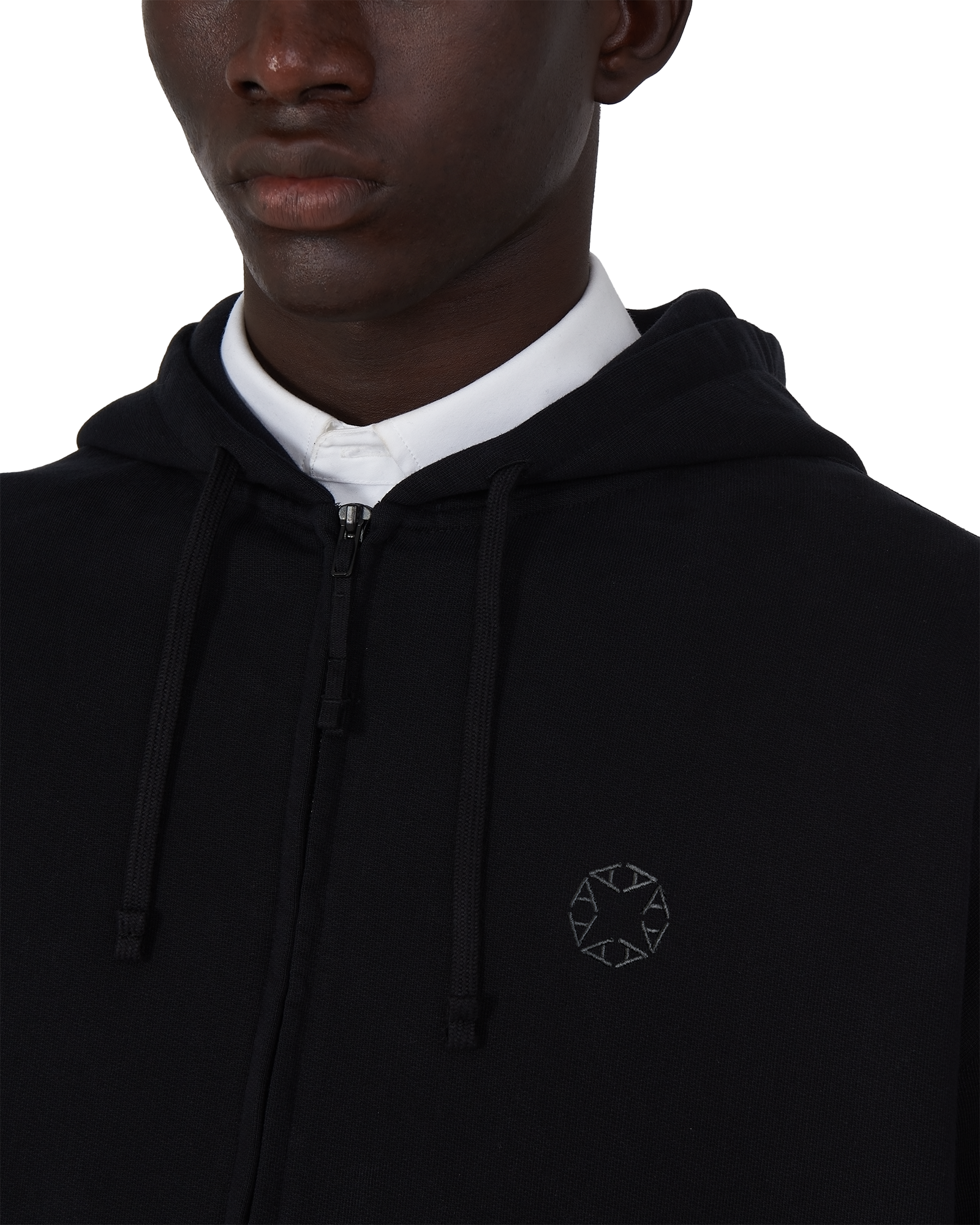 BLACK BOXY ZIP-UP HOODIE