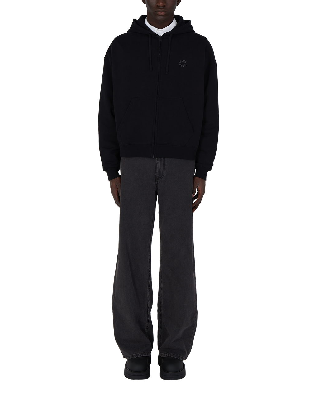 BLACK BOXY ZIP-UP HOODIE