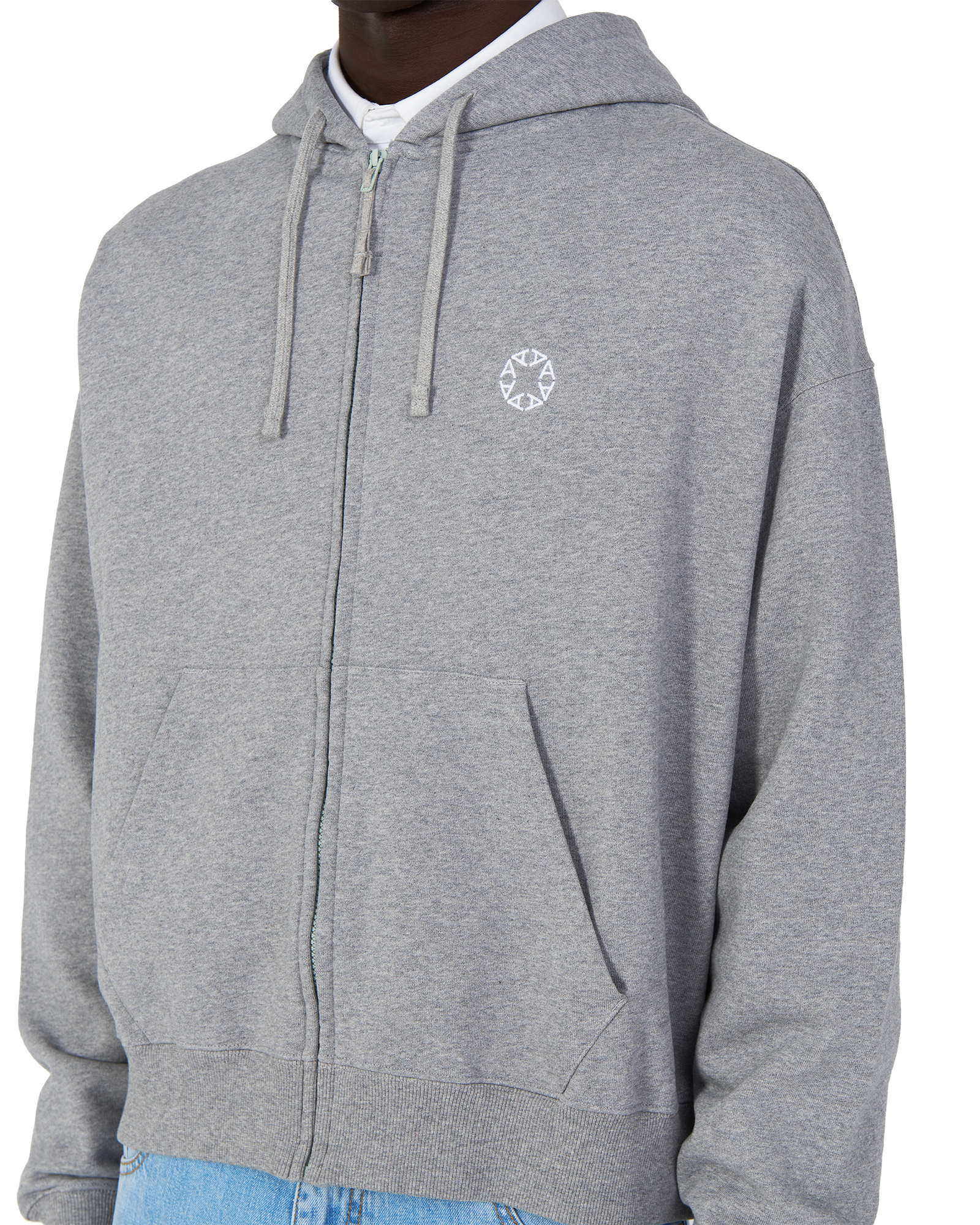 GREY BOXY ZIP-UP HOODIE