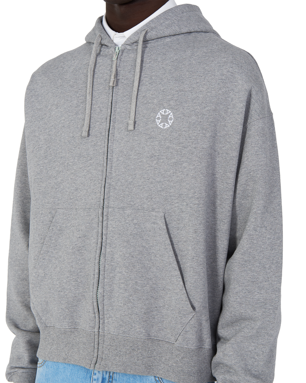 GREY BOXY ZIP-UP HOODIE